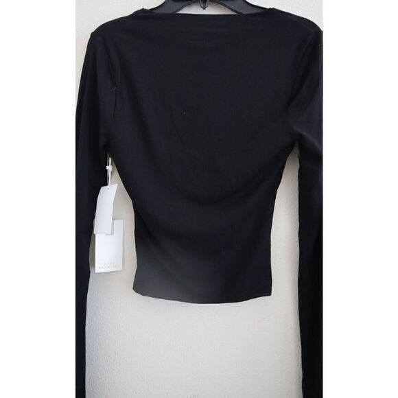 Good American GT0260 001 Women's Sz 1 (S) Black Long Sleeve Ruched Crop Top $60 - Picture 4 of 5